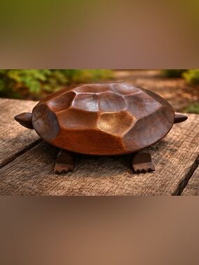 Vintage Lahms Mahogany Turtle Trinket Box
